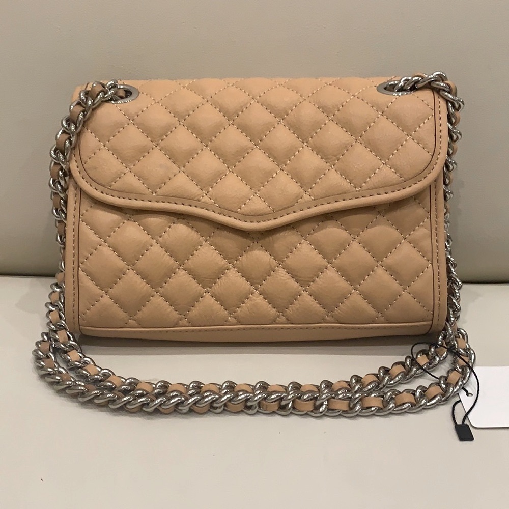Rebecca Minkoff tan quilted leather crossbody.